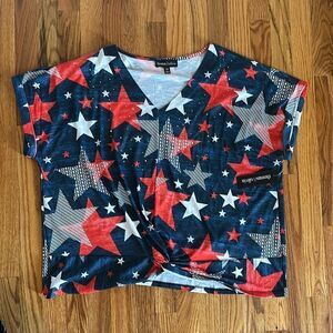 Women’s Red White Blue Star Patriotic 4th July Independence Shirt Top Tee 2X NWT